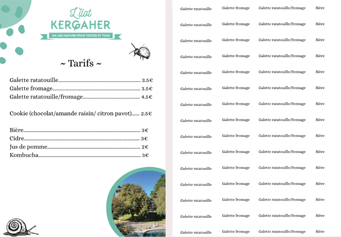 Menu pour l'évènement et étiquettes